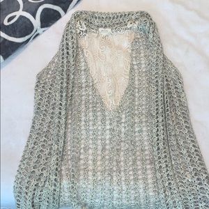 Knit/lace sleeveless cardigan